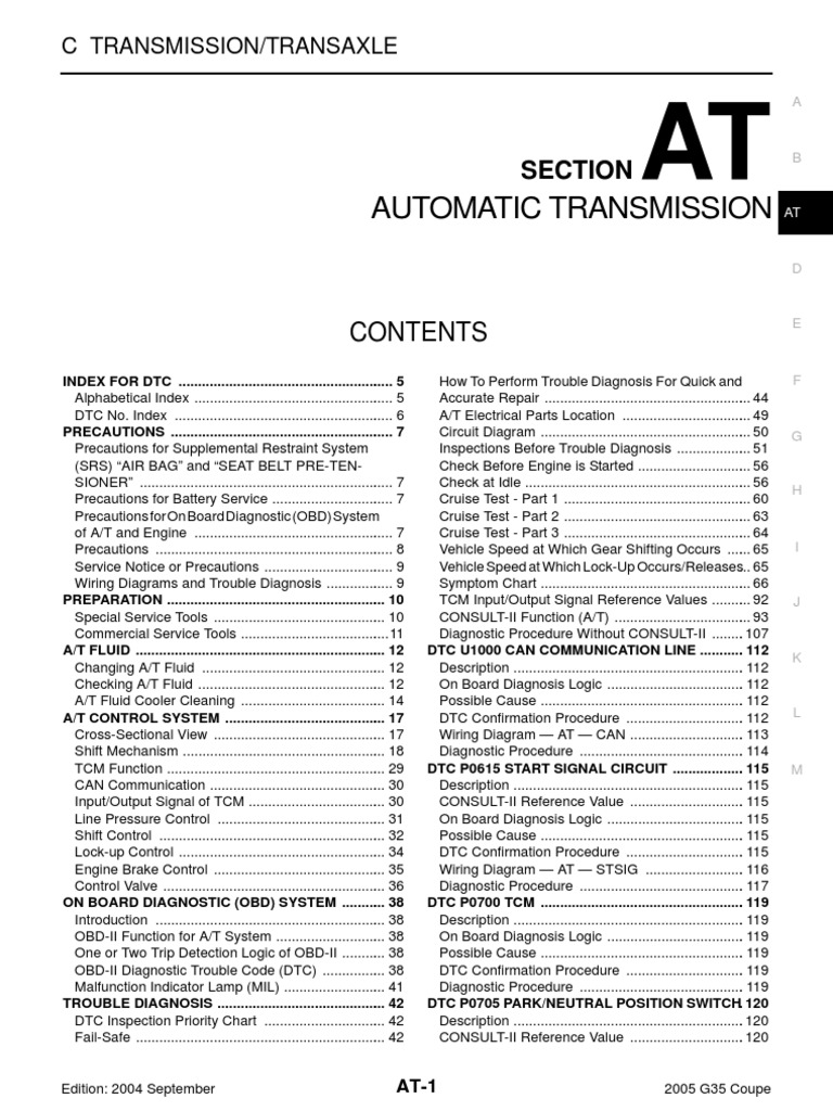 2005 Infiniti G35 Automatic Transmission PDF Airbag Transmission