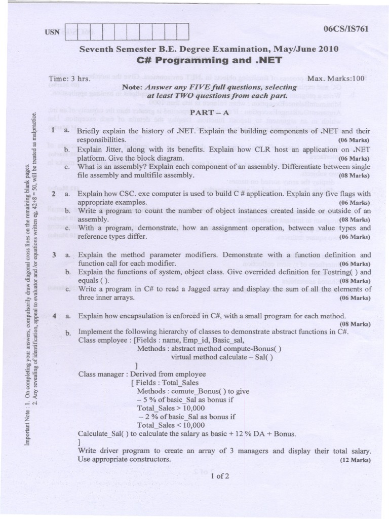 06CS - IS 761 May - June 2010 | PDF | Method (Computer Programming) | C ...