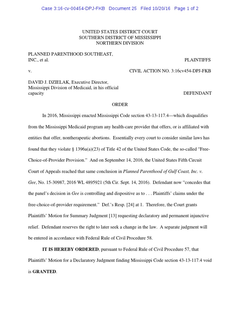 Mississippi Rules Of Civil Procedure >> Planned Parenthood Order Mississippi Rules Of Civil Procedure >> Planned Parenthood Order