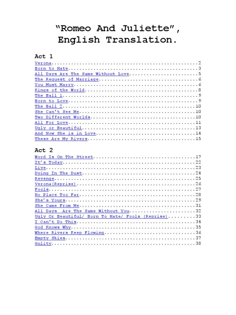 English Lyrics Characters In Romeo And Juliet Romeo And Juliet