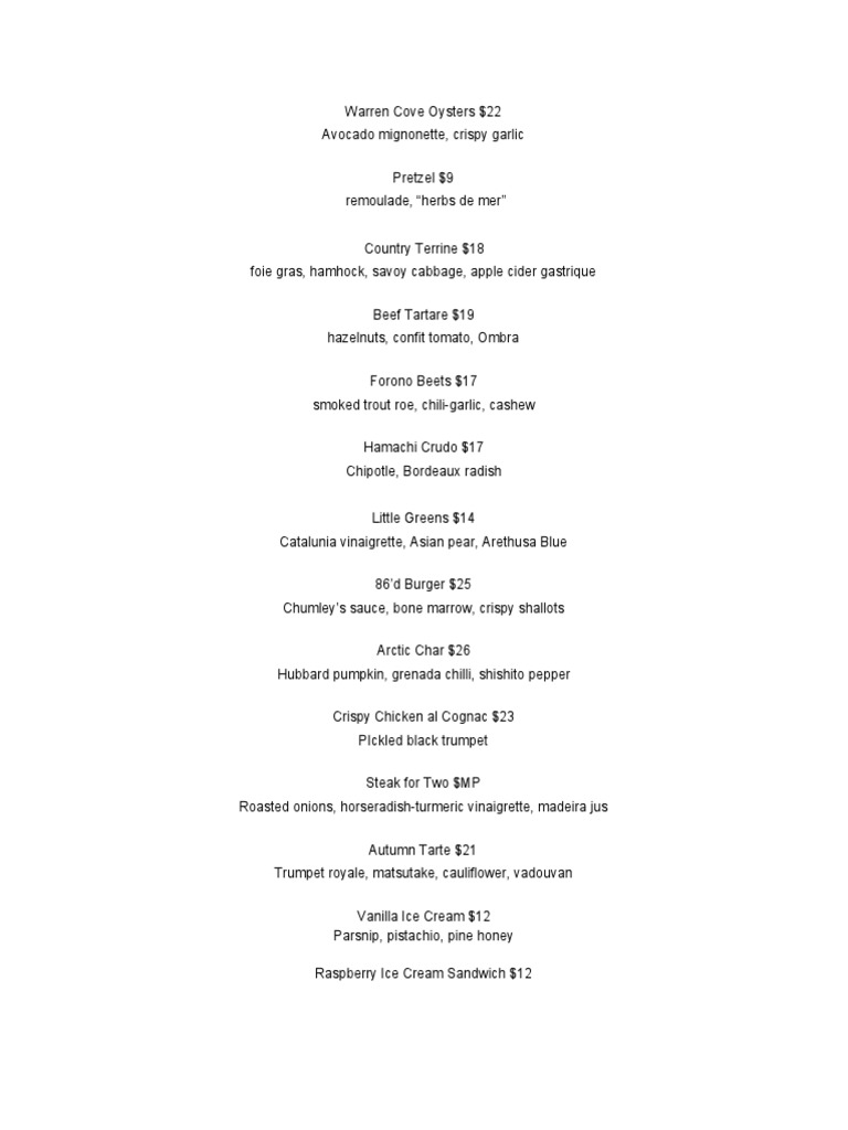 Chumley's Food Menu | PDF