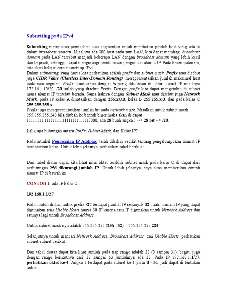 Subnetting Pada Ipv4