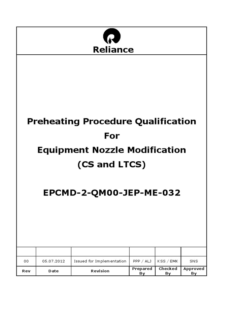 Preheating Procedure For Equipment Nozzle Modification (Cs and LTCS) | PDF