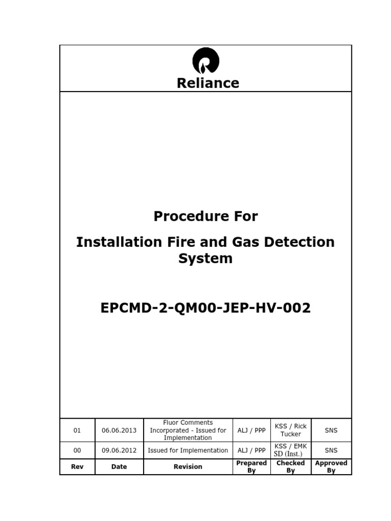 Procedure For Installation of Fire and Gas Detection System | PDF ...