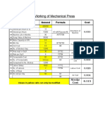 Cost Working of Mechanical Press: Description General Formula Cost