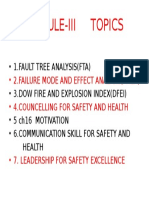 Module-Iii Topics: - 1.fault Tree Analysis (Fta) - 3.dow Fire and Explosion Index (Dfei) - 5 Ch16 Motivation Health