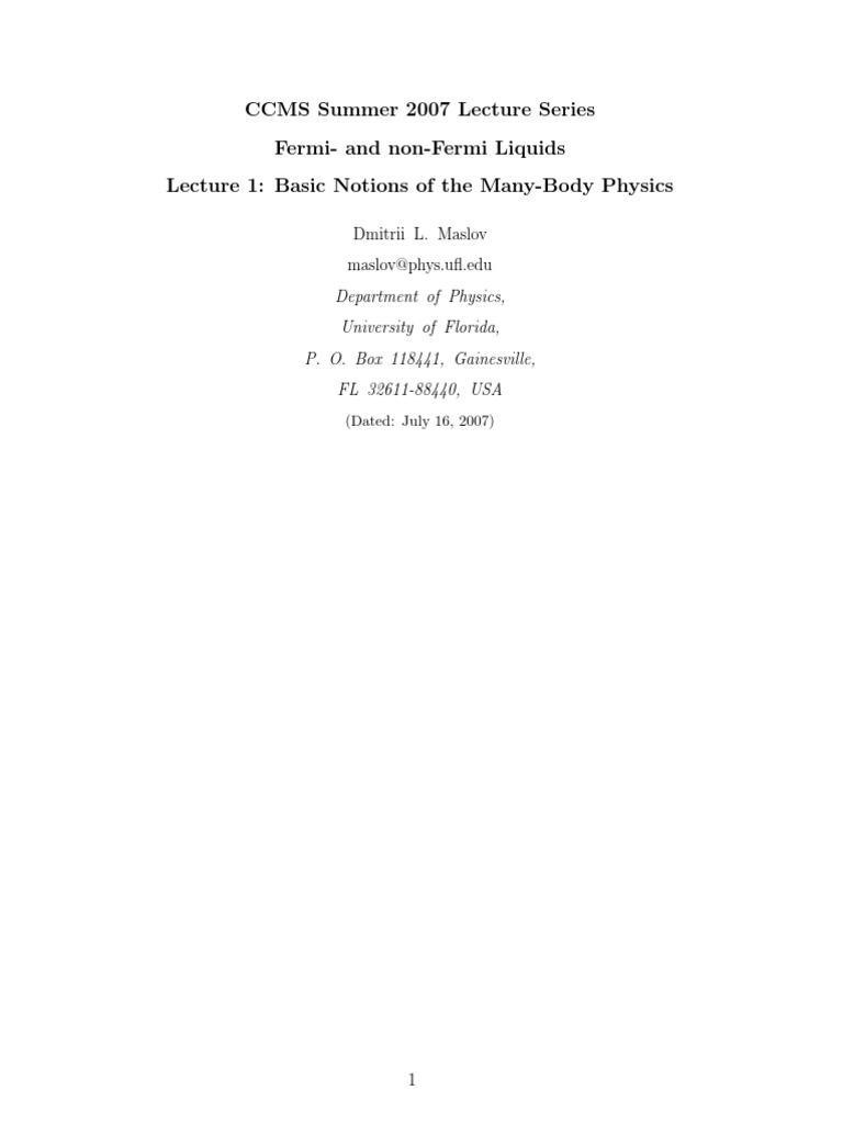 Lecture 1 Fermi Liquid Theory PDF Applied Mathematics Physics