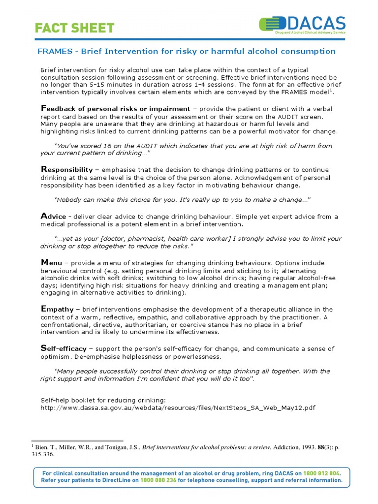 FRAMES Brief Intervention For Alcohol Dependence PDF Alcoholism