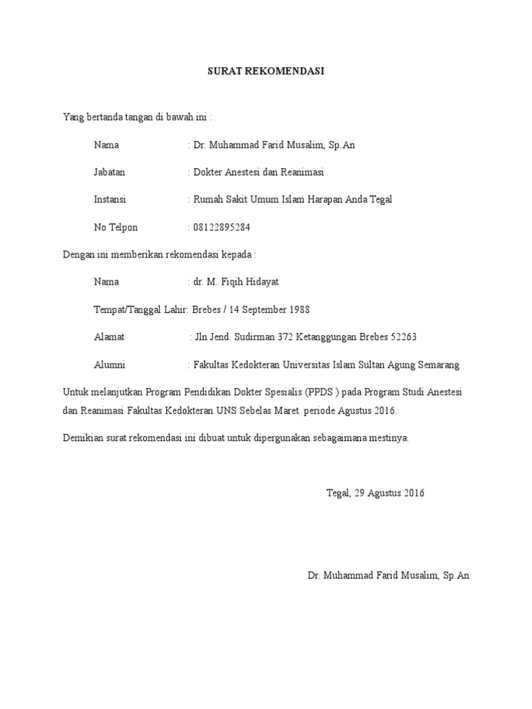 Contoh Surat Rekomendasi Ppds Unpad - Delinewstv
