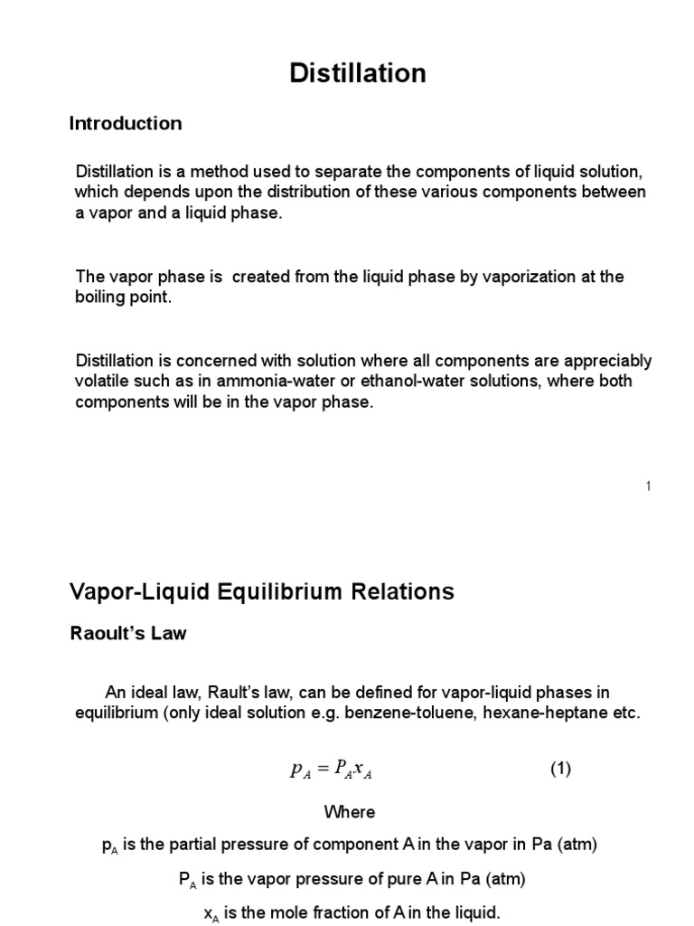 Vapor-Liquid Equilibrium in Distillation | PDF | Distillation ...