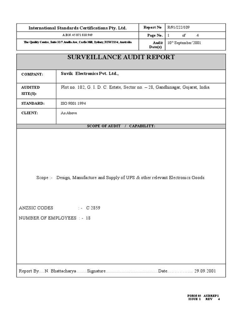 Surveillance Audit Report: International Standards Certifications Pty ...