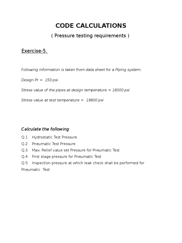 Piping System Pressure Testing Calculations | PDF