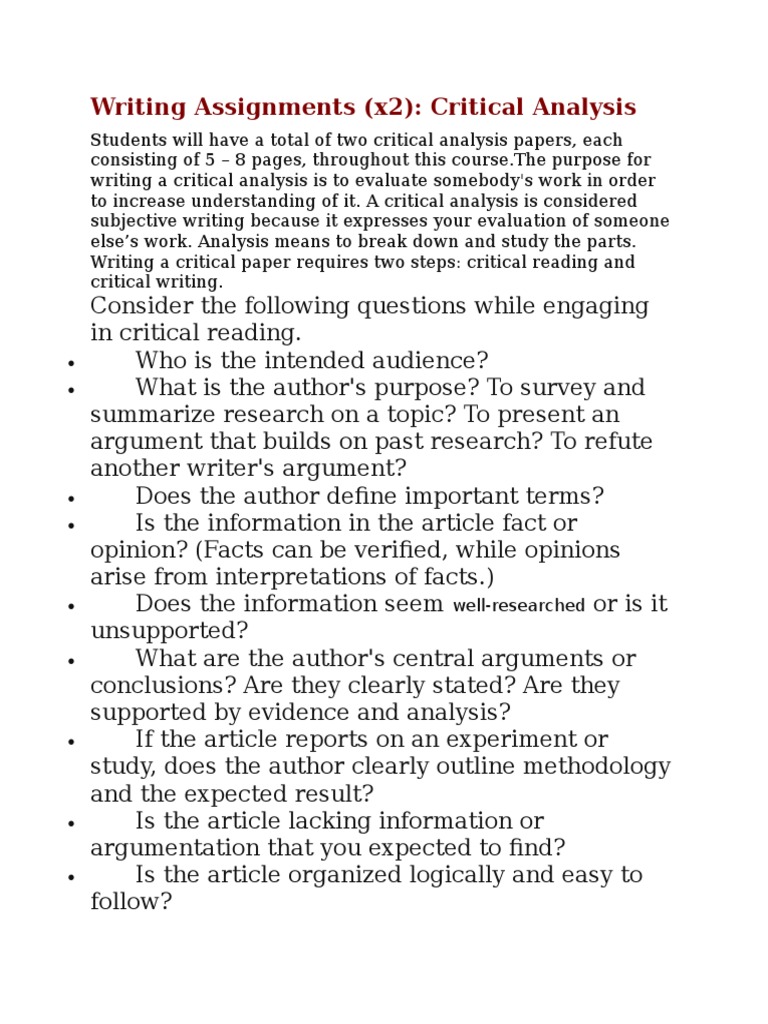 Critical Analysis Paper Guidelines | PDF | Critical Thinking | Opinion
