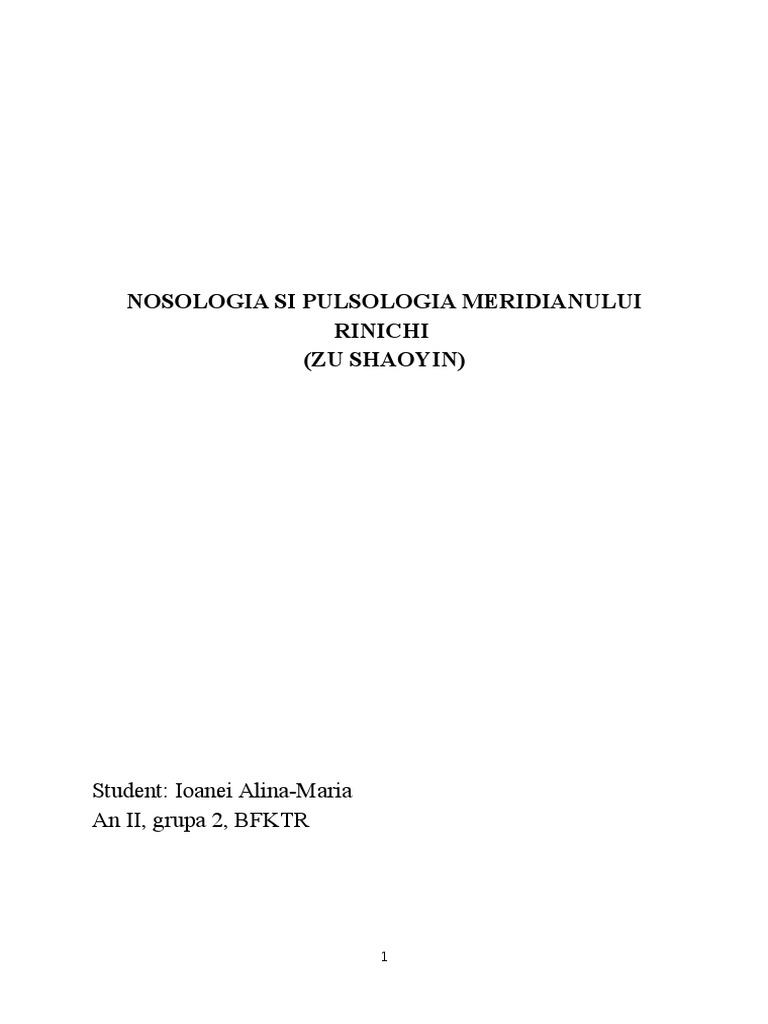 Nosologia Si Pulsologia Meridianului Rinichi | PDF