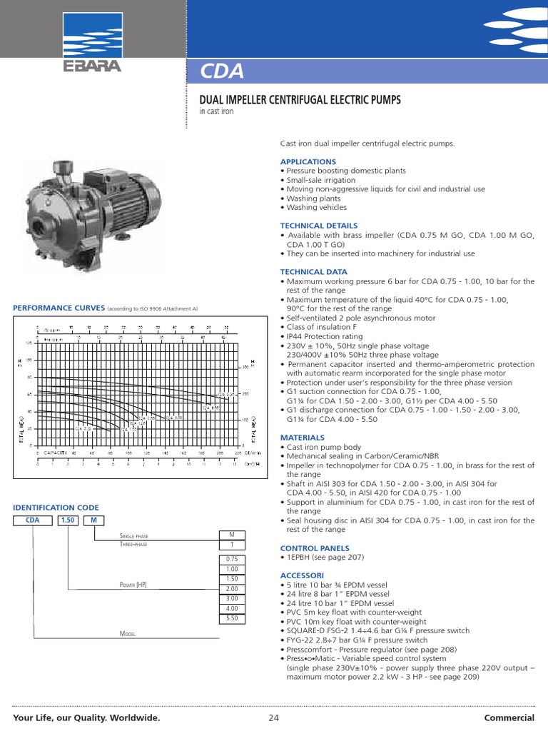 Ebara CDA Dual Impeller Centrifugal Electric Pumps PDF Pump Machines