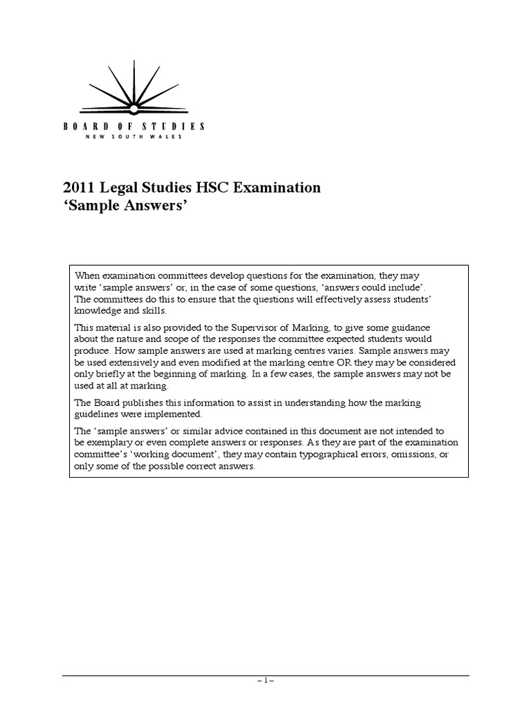 2011 HSC Legal Studies Sample Answers | PDF | Sovereignty | Human Rights