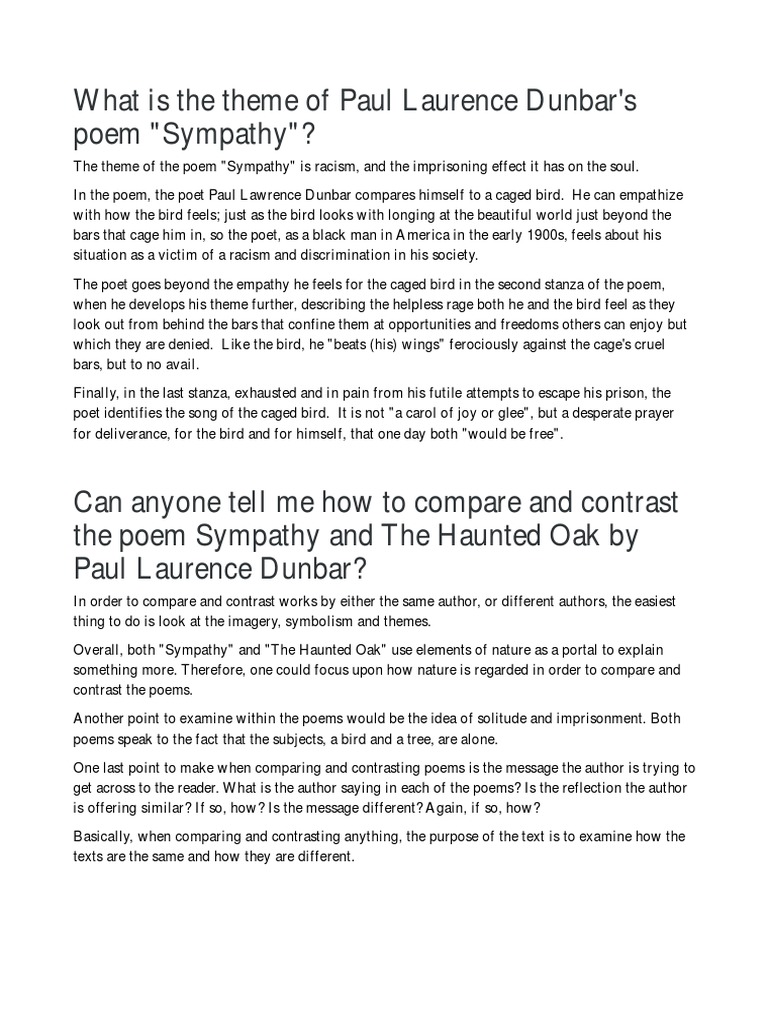 Sympathy By Paul Laurence Dunbar Analysis