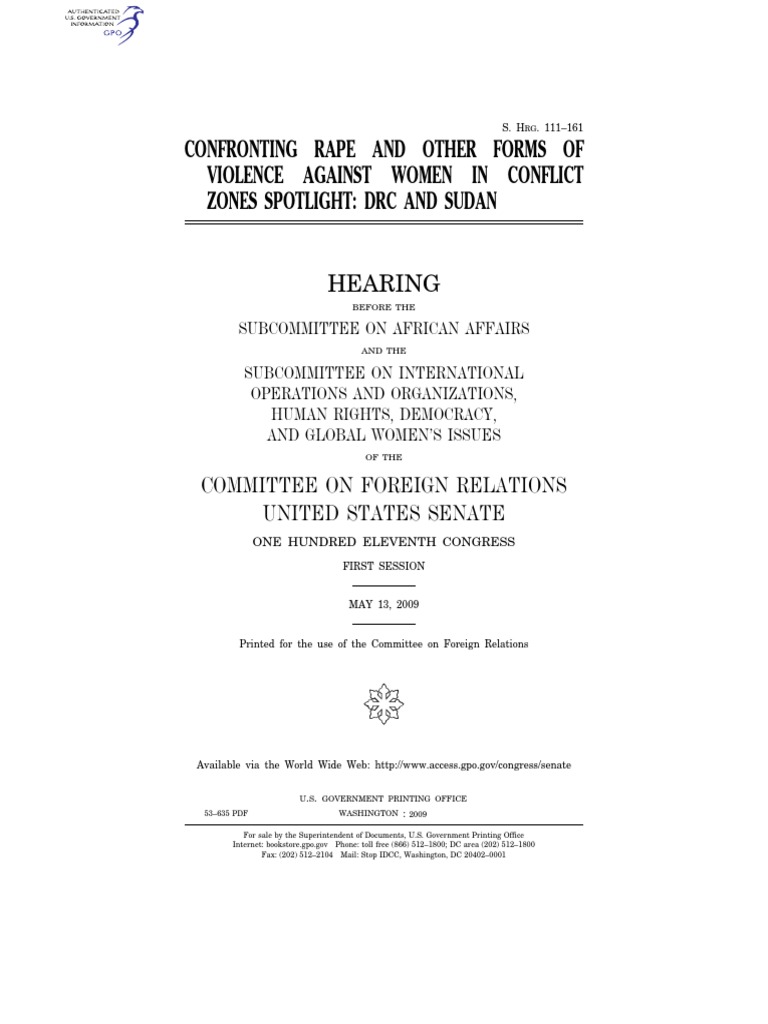 Senate Hearing, 111TH Congress - Confronting Rape and Other Forms of ...