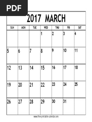 March 2017 Calendar