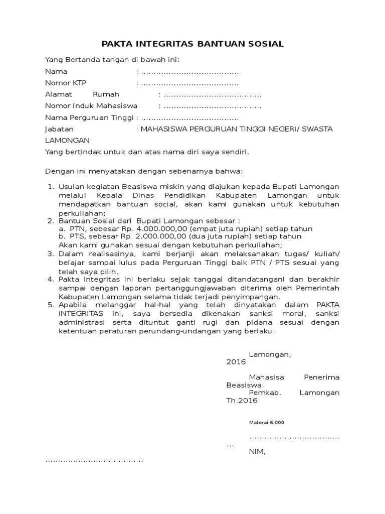 Pakta Integritas Mahasiswa 2016
