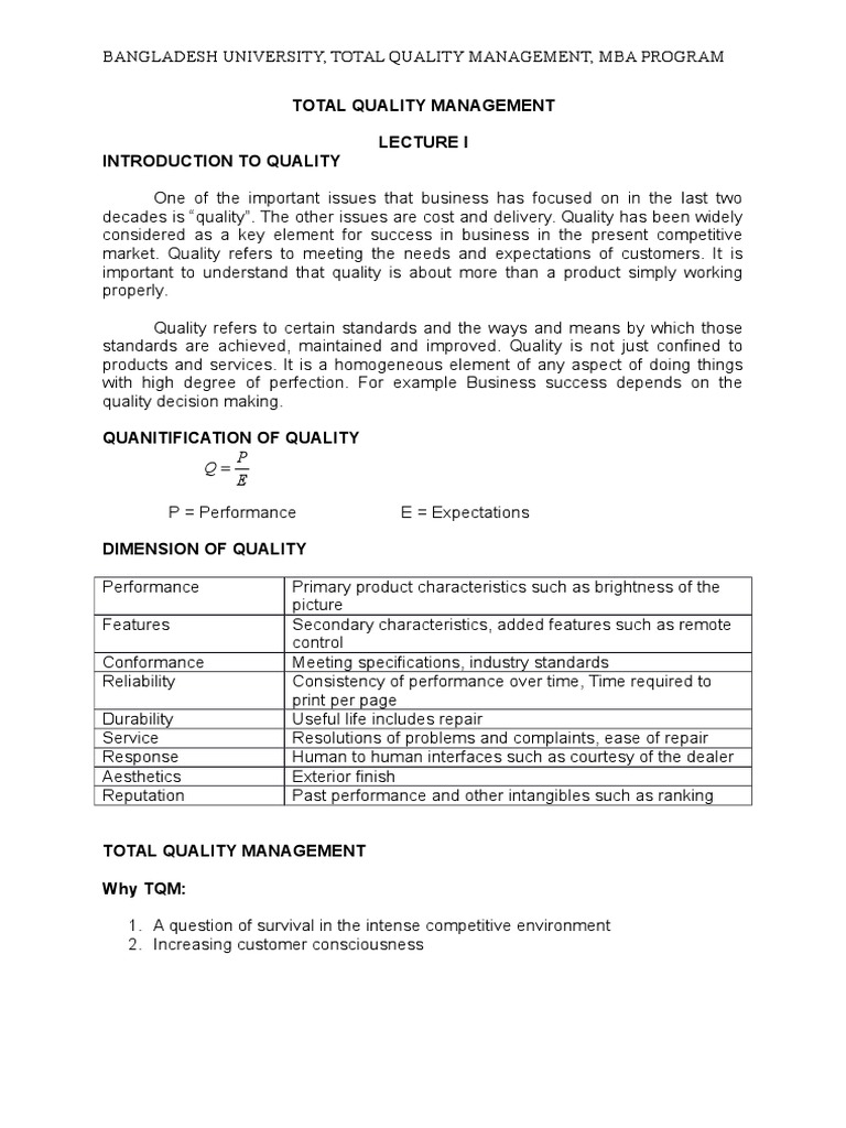 Total Quality Management Notes Pdf – SQIK