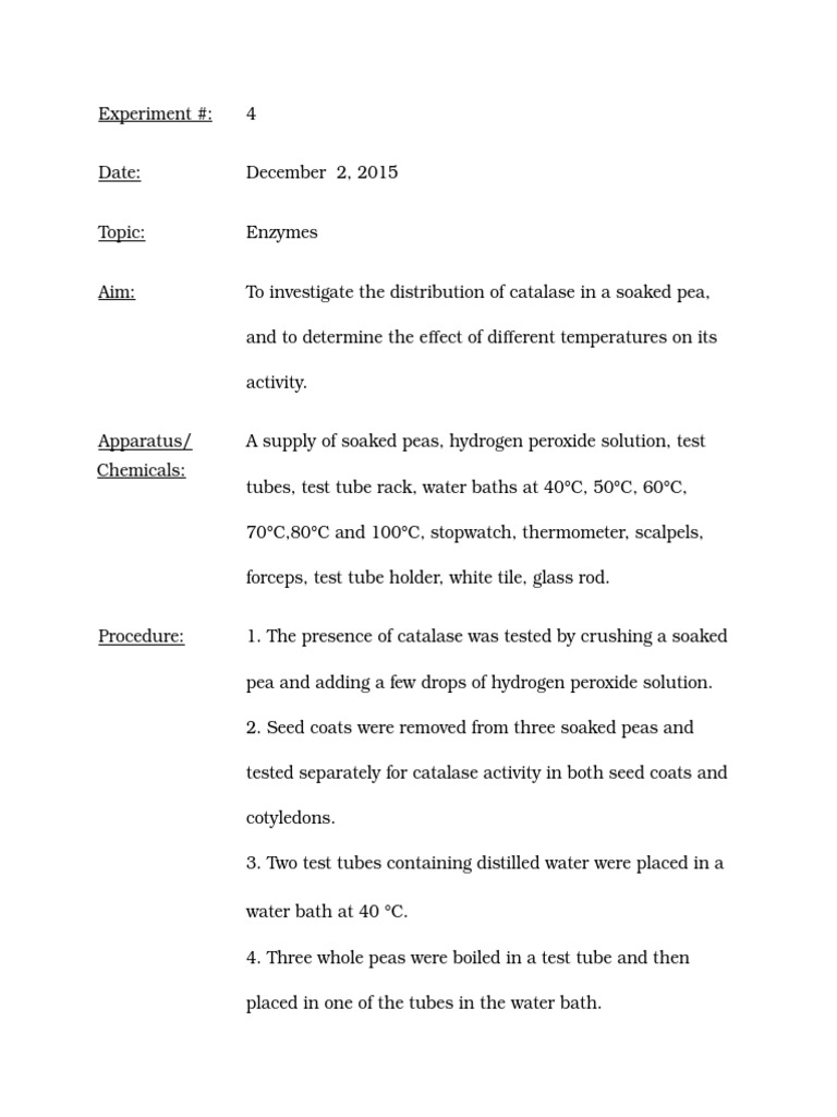 Enzymes Lab PDF Catalase Enzyme
