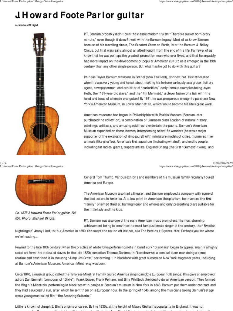 J. Howard Foote Parlor Guitar | PDF | P. T. Barnum | Minstrel Show