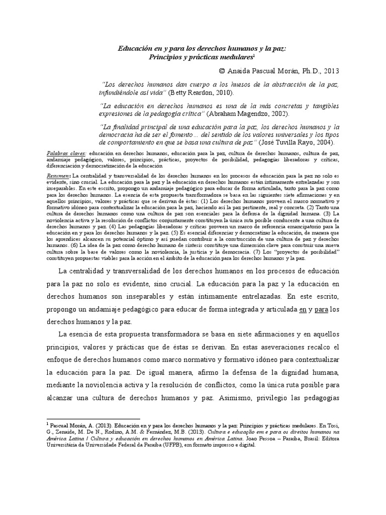 Educacion en y para Los Derechos Humanos y La Paz | PDF | Derechos ...