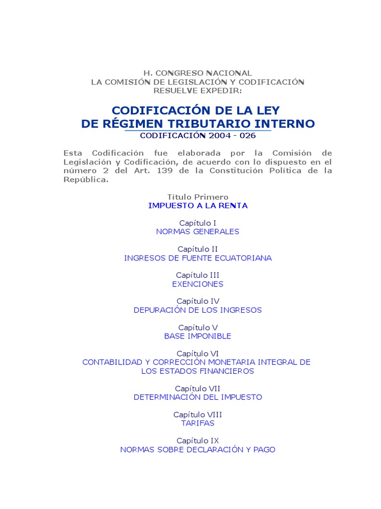 Codificacion de La Ley de Regimen Tributario Interno Impuestos
