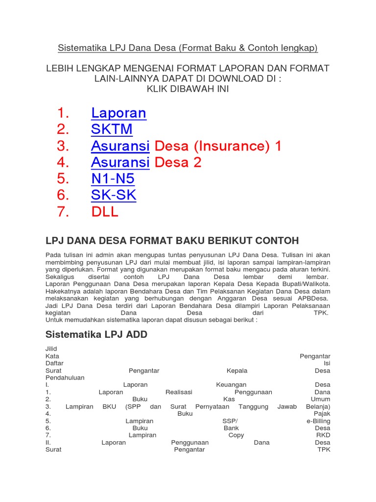 Sistematika LPJ dan SPJ Dana Desa (Format Baku &amp; Contoh