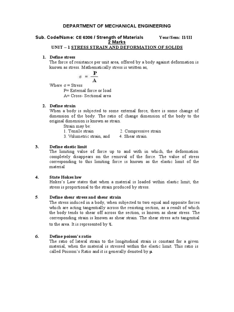 Strength of Materials Concepts Explained | PDF | Bending | Deformation ...