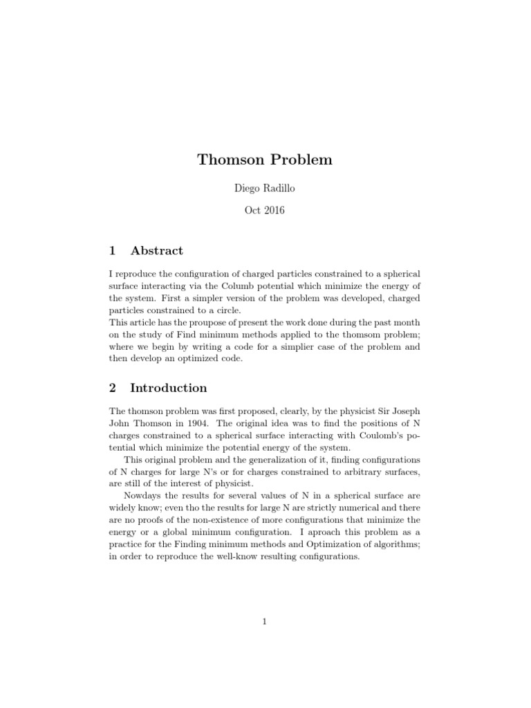 Thomson Problem Geometry Teaching Mathematics