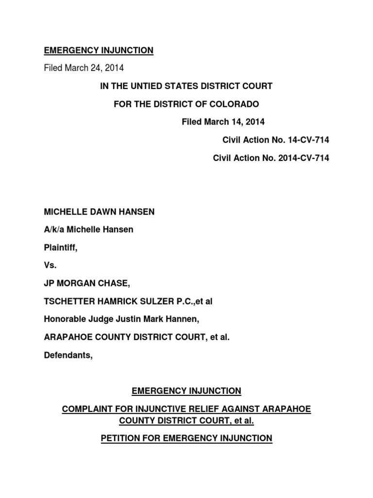 Emergency Injunction Michelle Hansen 20140324 | PDF | Fiduciary ...