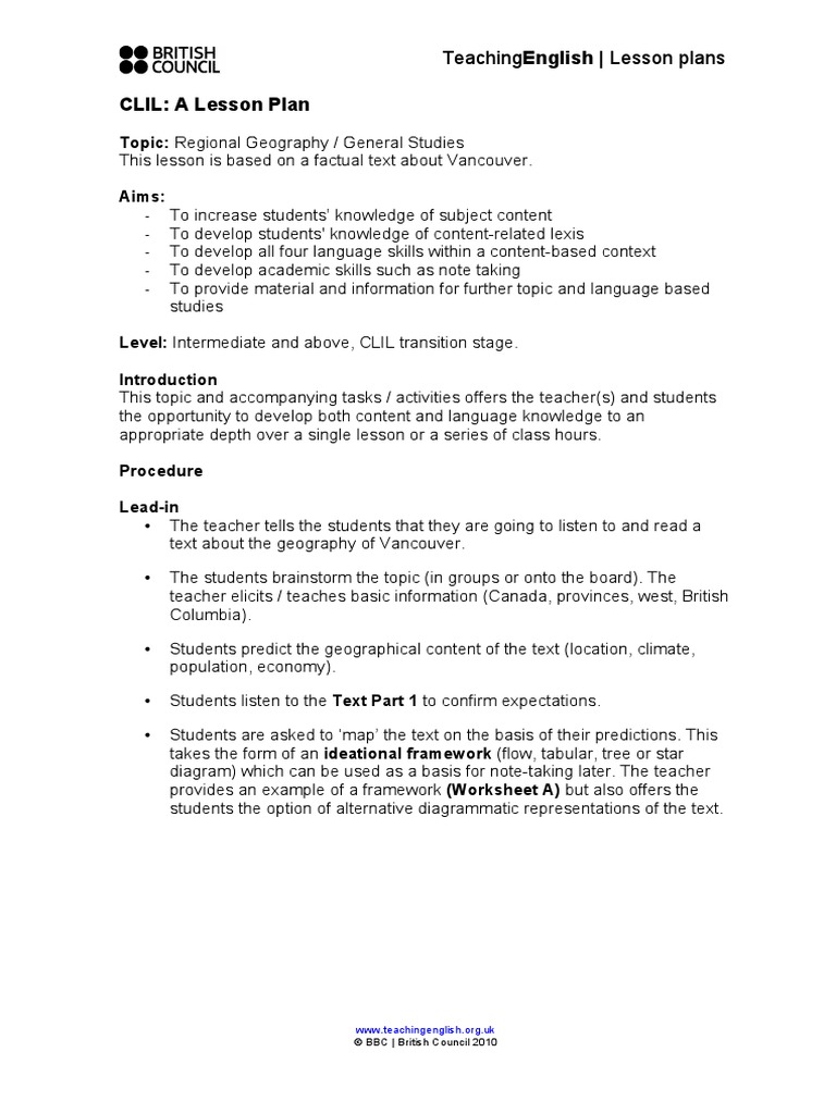 CLIL Lesson Plan | Download Free PDF | Vancouver | Canada