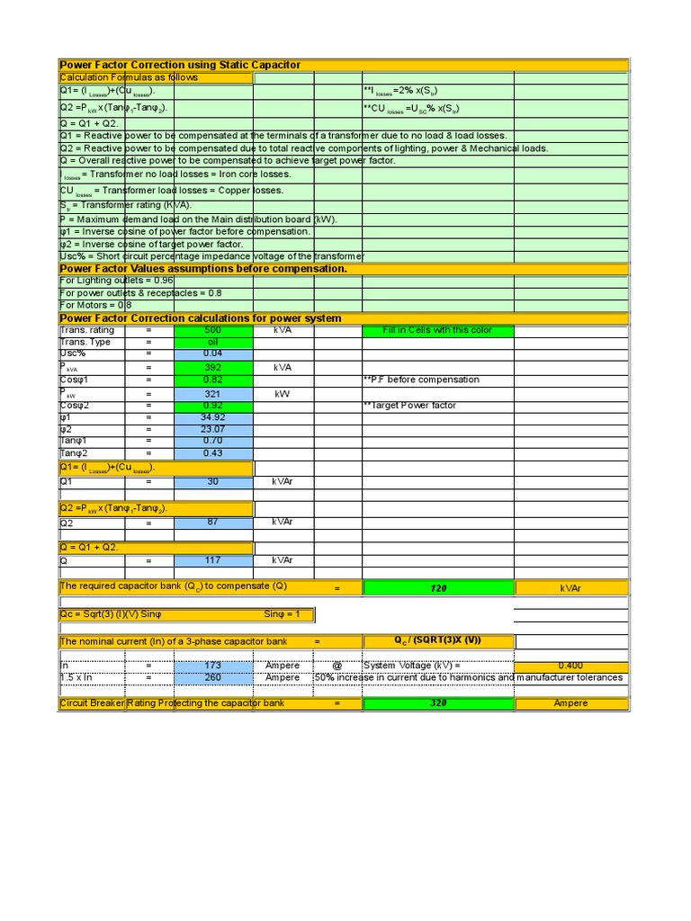 Powerfactorcorrectionspreadsheet.xls Transformer Ac Power