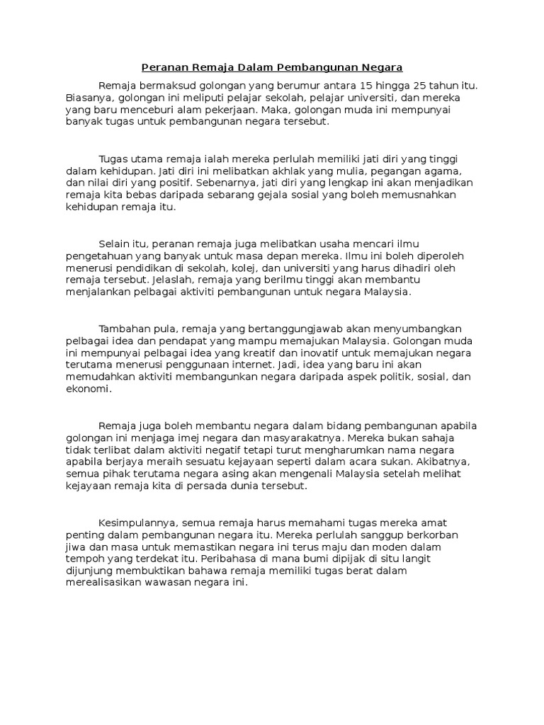 Peranan Remaja Dalam Pembangunan Negara Pdf