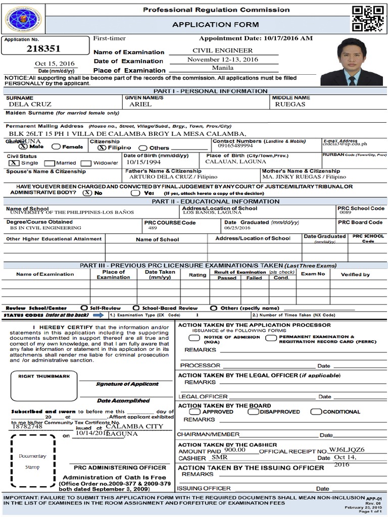 Appointment Date: 10/17/2016 AM: First-Timer Civil Engineer November 12 ...