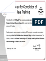 Certificate For Completion of Java Training