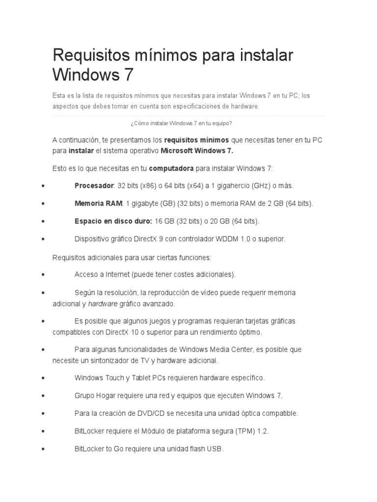 Requisitos Minimos De Hardware Para Instalar Windows 8
