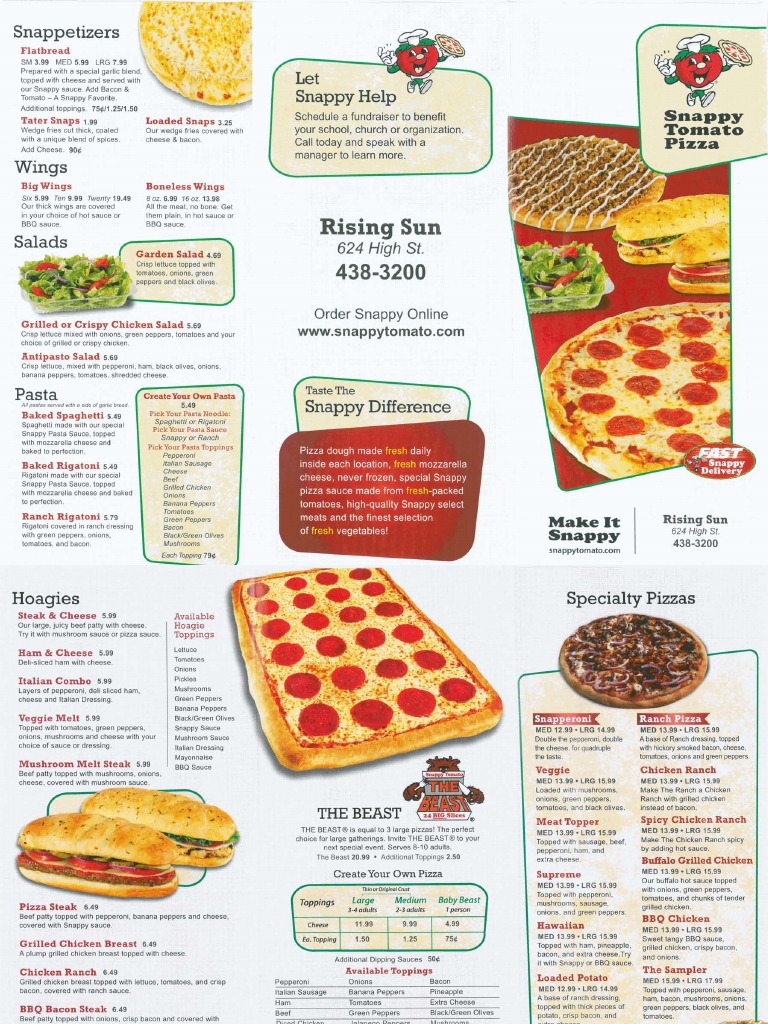 Snappy Tomato Rising Sun Indiana Menu Pizza Potato Chip