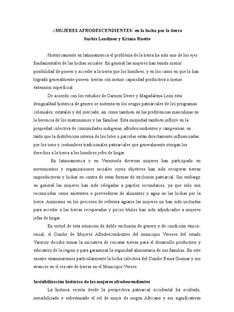 Mujeres afrovenezolanas y la lucha por la tierra | PDF | Mujer ...