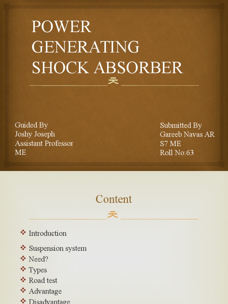 Power Generating Shock Absorber Seminar Final PDF Suspension