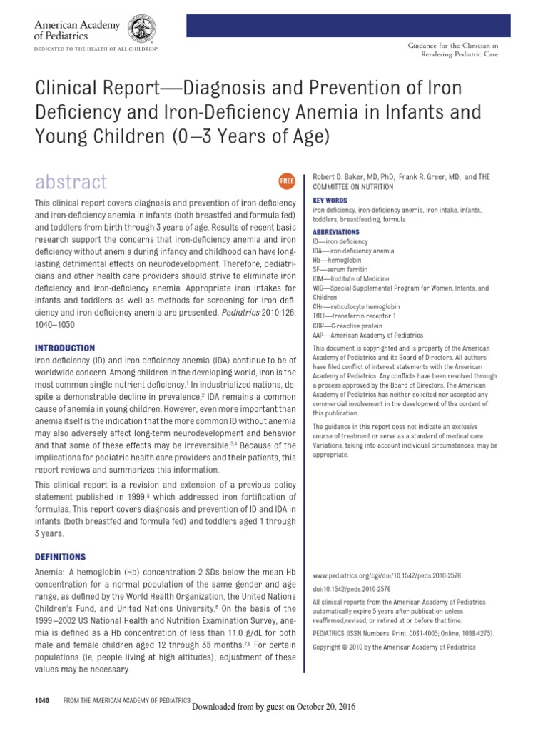 Diagnosis and Prevention of Iron Def Anemia in 0-3yo | PDF ...