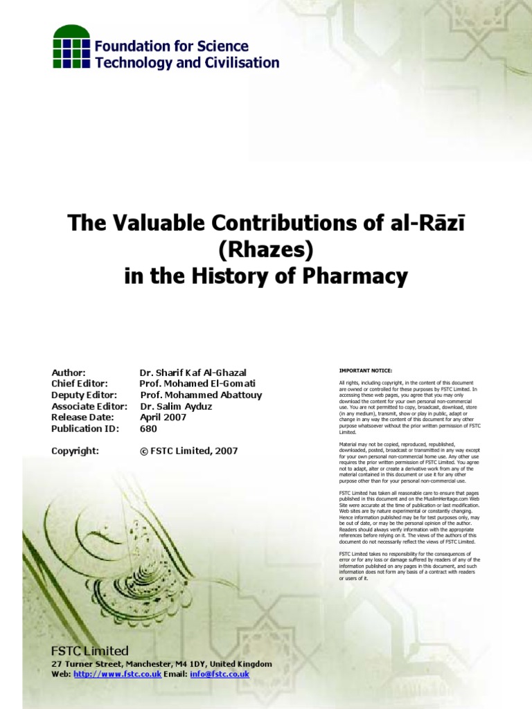 The Valuable Contributions of AlRazi in the History of Pharmacy Pharmacy Medicine