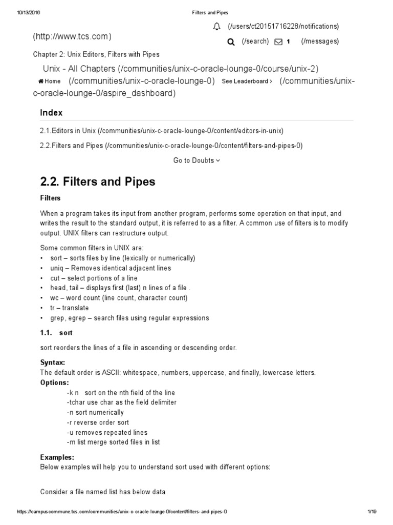 Filters and Pipes PDF Computer File Command Line Interface