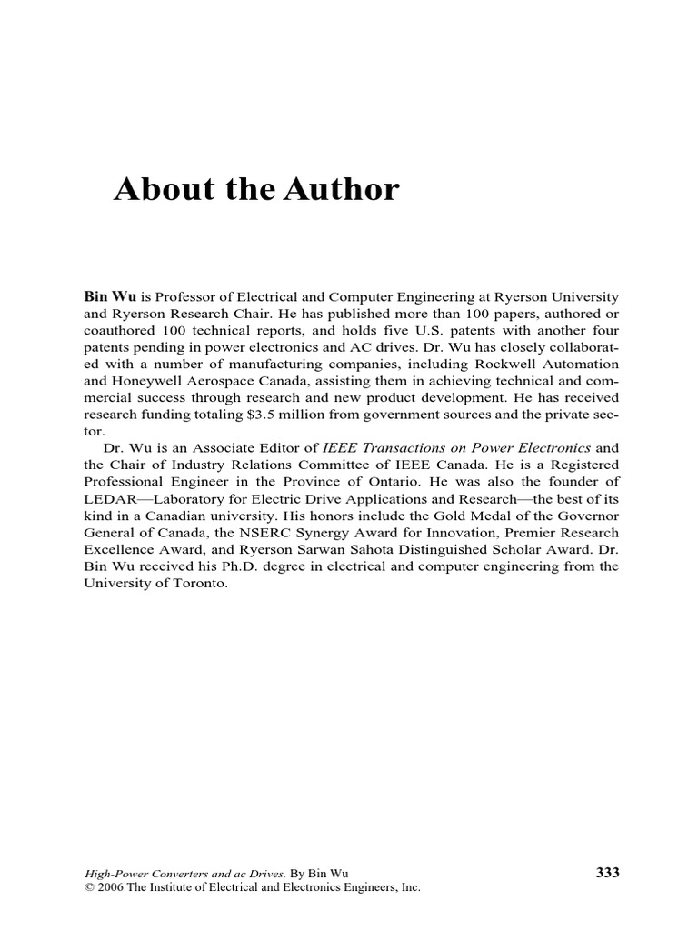 About The Author: Bin Wu Is Professor of Electrical and Computer ...
