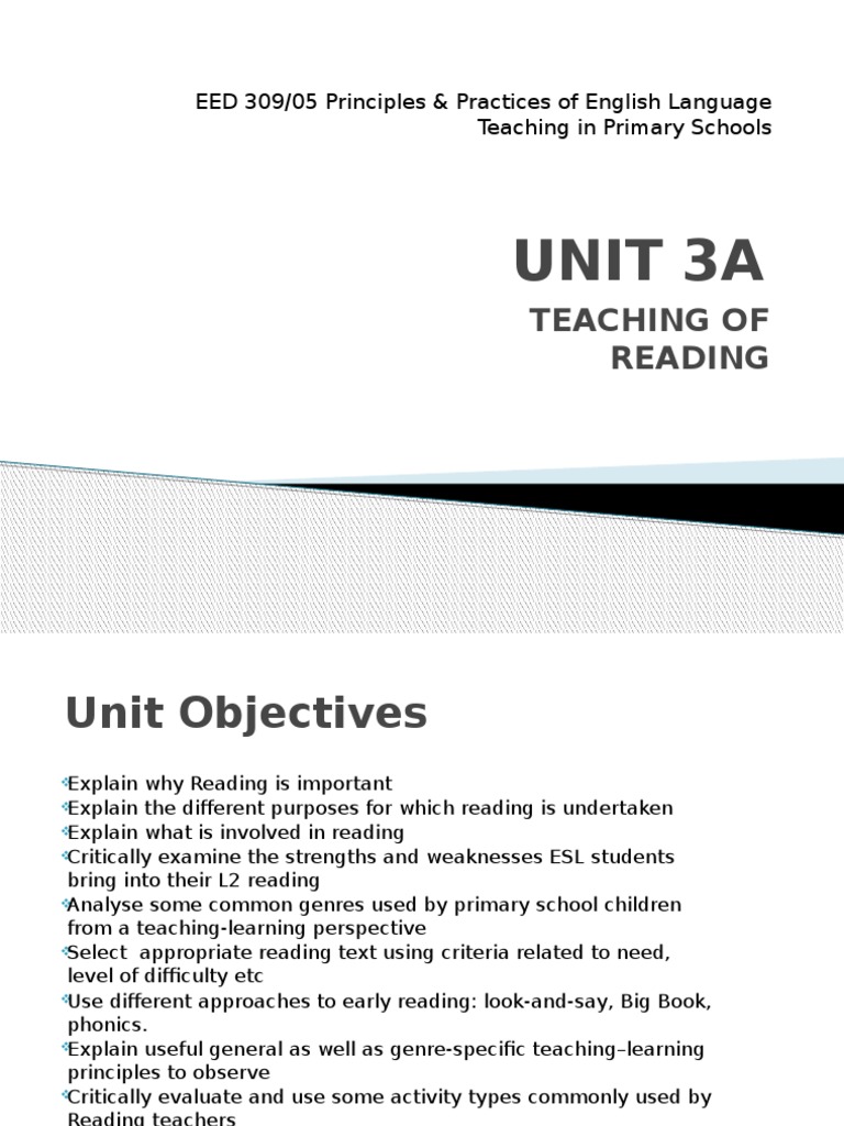Unit 3a Teaching of Reading | PDF | Phonics | Learning To Read