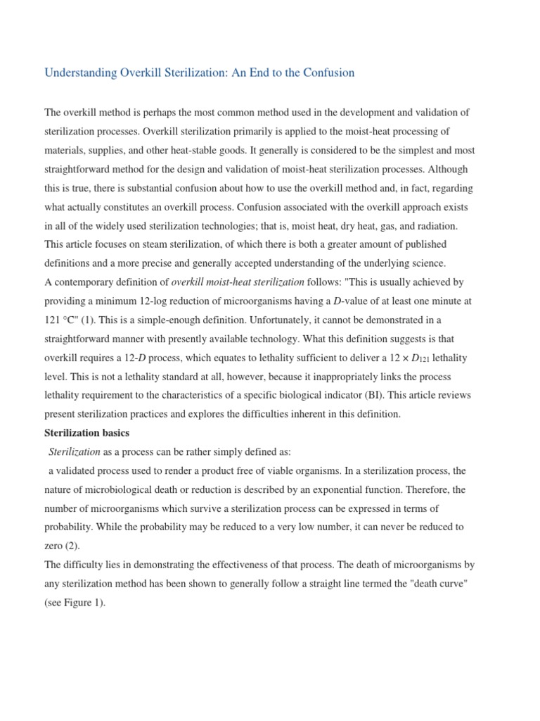 Sterilization Overkill Approach Download Free PDF Sterilization