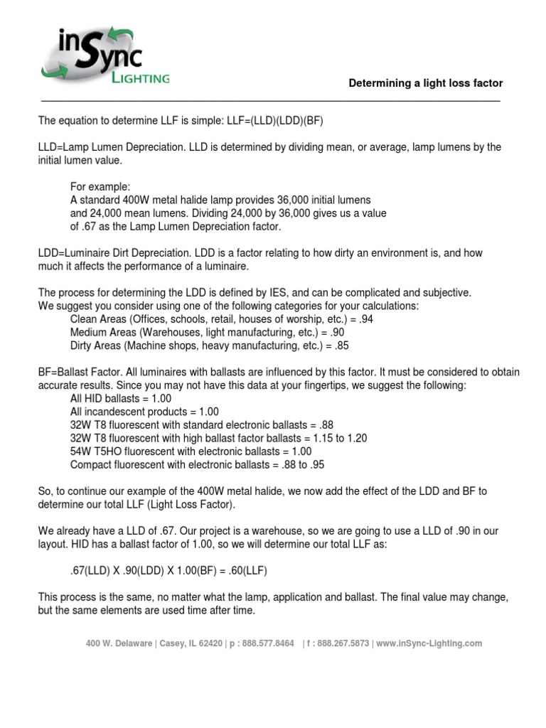 Determining A Light Loss Factor PDF