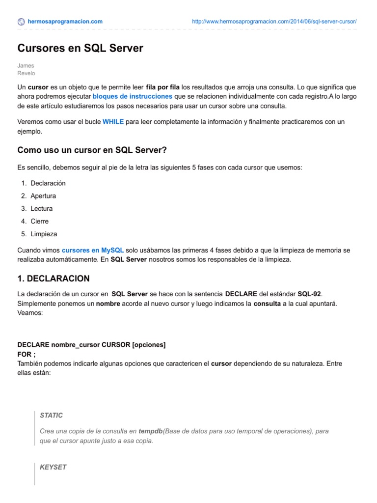 Uso de cursores en SQL Server | PDF | Servidor SQL de Microsoft | Tabla ...